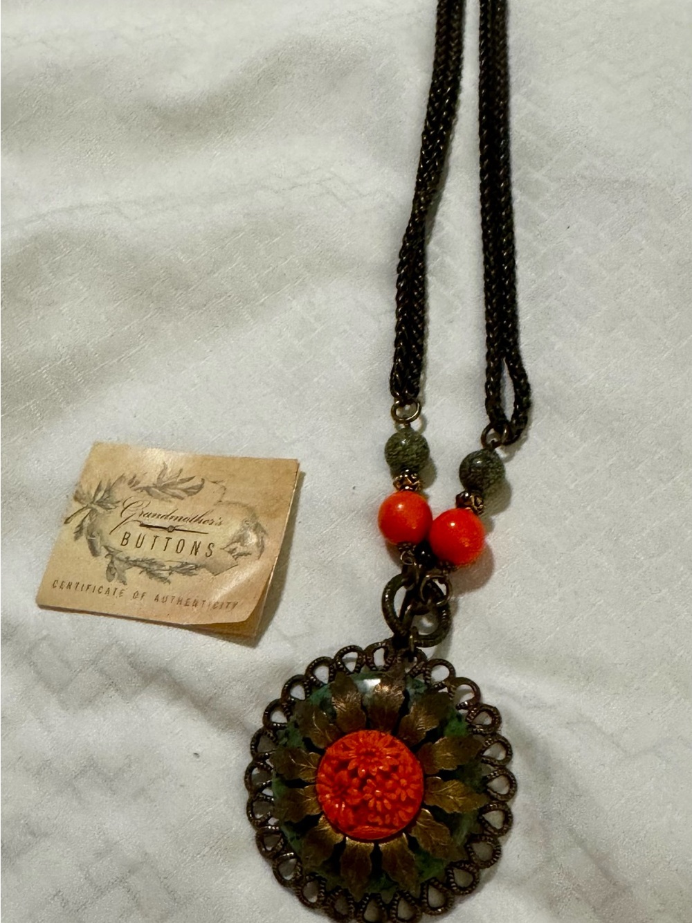 Grandmother’s Buttons Vintage Bakelite Button Adjustable Pendant Necklace